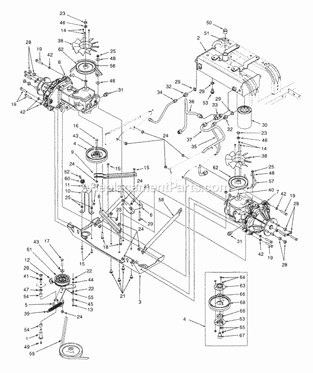 Hydraulic Drive, Lines & Filter - Mfg. Date 1 1 Diagram and Parts List for Z54 53AC385K100 Cub Cadet Lawn Mower